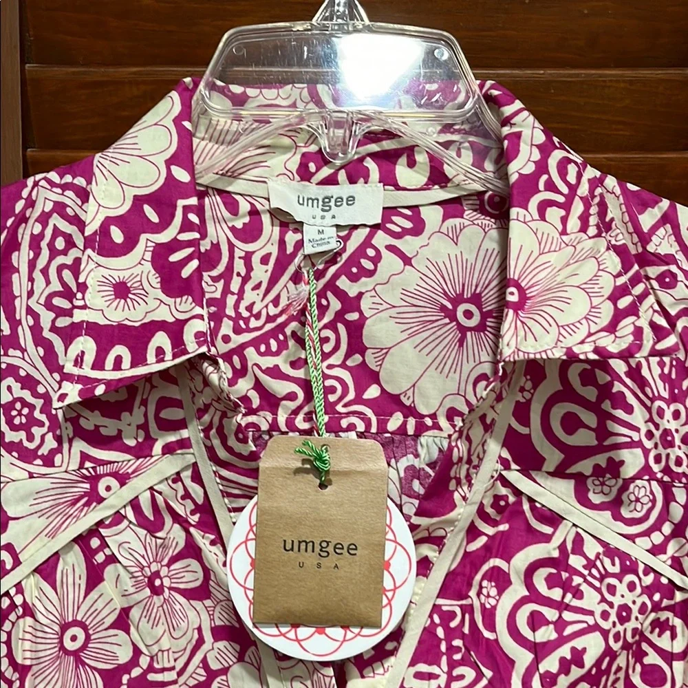 NWT Umgee Mini Dress Raspberry and Cream Floral Patterned Dress - Picture 3 of 12